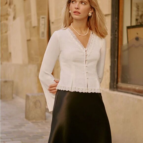 Petite Studio Joelle Lace Button-Up Blouse - Picture 2 of 8